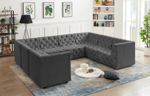 Tuft Velvet / Engineered Wood / Foam Contemporary Grey Velvet Modular Sectional - 128" W x 99" D x 32" H