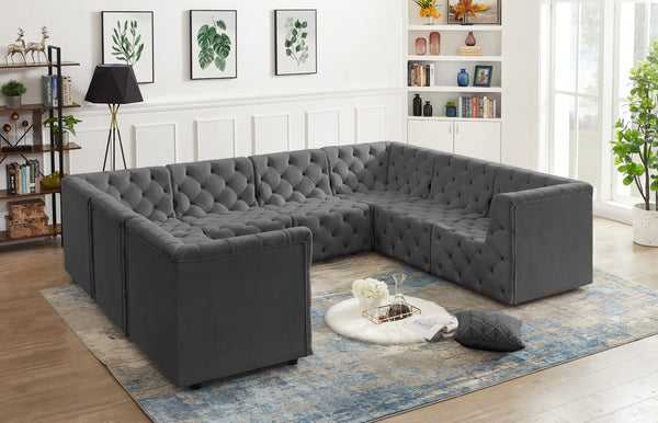 Tuft Velvet / Engineered Wood / Foam Contemporary Grey Velvet Modular Sectional - 128" W x 99" D x 32" H