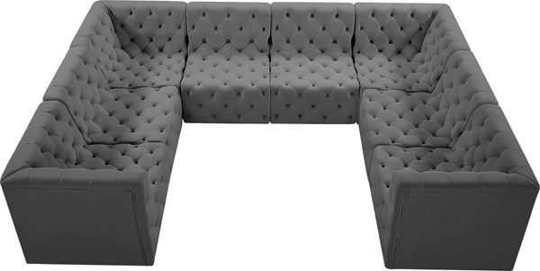 Tuft Velvet / Engineered Wood / Foam Contemporary Grey Velvet Modular Sectional - 128" W x 99" D x 32" H