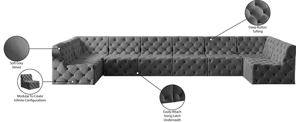 Tuft Velvet / Engineered Wood / Foam Contemporary Grey Velvet Modular Sectional - 215" W x 64" D x 32" H