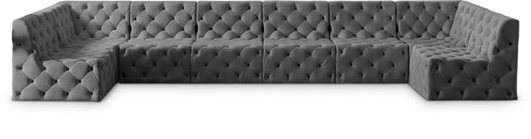 Tuft Velvet / Engineered Wood / Foam Contemporary Grey Velvet Modular Sectional - 215" W x 64" D x 32" H
