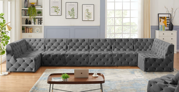 Tuft Velvet / Engineered Wood / Foam Contemporary Grey Velvet Modular Sectional - 215" W x 64" D x 32" H