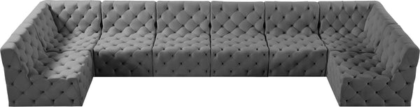Tuft Velvet / Engineered Wood / Foam Contemporary Grey Velvet Modular Sectional - 215" W x 64" D x 32" H