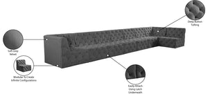Tuft Velvet / Engineered Wood / Foam Contemporary Grey Velvet Modular Sectional - 186" W x 64" D x 32" H