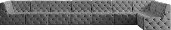 Tuft Velvet / Engineered Wood / Foam Contemporary Grey Velvet Modular Sectional - 186" W x 64" D x 32" H
