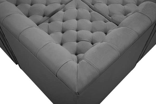 Tuft Velvet / Engineered Wood / Foam Contemporary Grey Velvet Modular Sectional - 186" W x 64" D x 32" H
