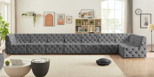 Tuft Velvet / Engineered Wood / Foam Contemporary Grey Velvet Modular Sectional - 186" W x 64" D x 32" H