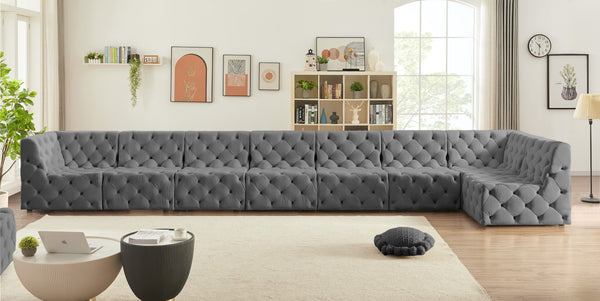 Tuft Velvet / Engineered Wood / Foam Contemporary Grey Velvet Modular Sectional - 186" W x 64" D x 32" H