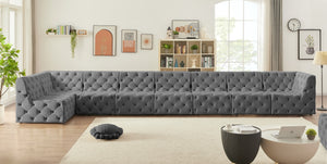 Tuft Velvet / Engineered Wood / Foam Contemporary Grey Velvet Modular Sectional - 186" W x 64" D x 32" H