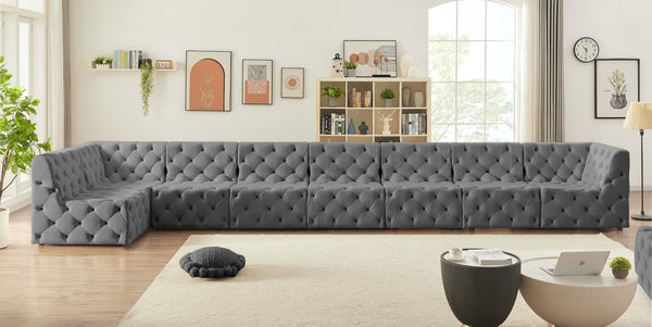 Tuft Velvet / Engineered Wood / Foam Contemporary Grey Velvet Modular Sectional - 186" W x 64" D x 32" H