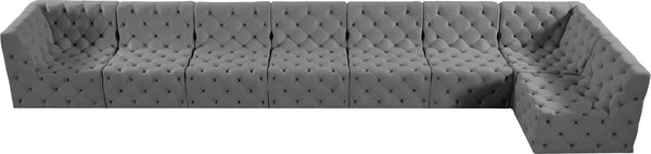 Tuft Velvet / Engineered Wood / Foam Contemporary Grey Velvet Modular Sectional - 186" W x 64" D x 32" H