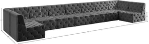Tuft Velvet / Engineered Wood / Foam Contemporary Grey Velvet Modular Sectional - 215" W x 64" D x 32" H