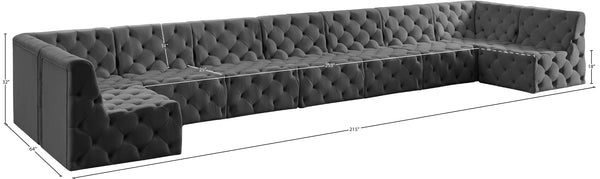 Tuft Velvet / Engineered Wood / Foam Contemporary Grey Velvet Modular Sectional - 215" W x 64" D x 32" H
