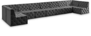 Tuft Velvet / Engineered Wood / Foam Contemporary Grey Velvet Modular Sectional - 215" W x 64" D x 32" H