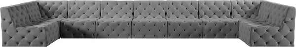 Tuft Velvet / Engineered Wood / Foam Contemporary Grey Velvet Modular Sectional - 215" W x 64" D x 32" H