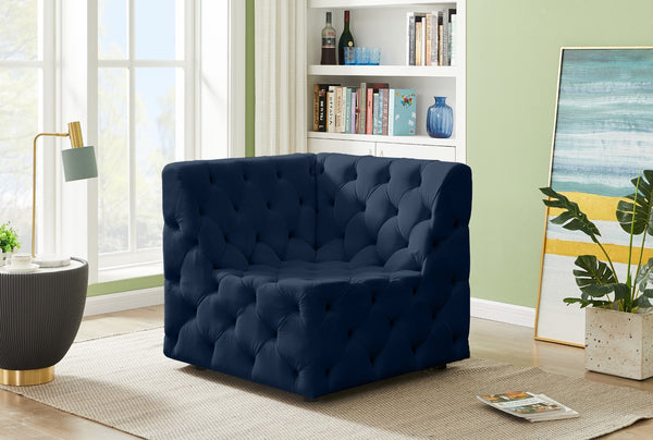 Tuft Velvet / Engineered Wood / Foam Contemporary Navy Velvet Corner Chair - 35" W x 35" D x 32" H