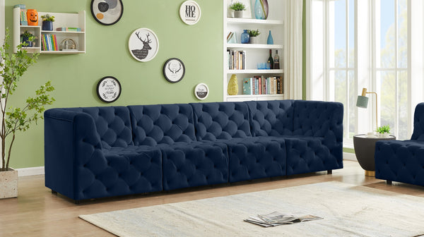 Tuft Velvet / Engineered Wood / Foam Contemporary Navy Velvet Modular Sofa - 128" W x 35" D x 32" H