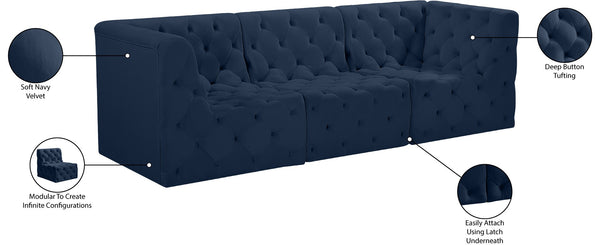 Tuft Velvet / Engineered Wood / Foam Contemporary Navy Velvet Modular Sofa - 99" W x 35" D x 32" H