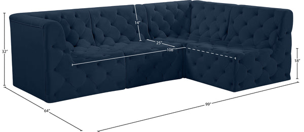 Tuft Velvet / Engineered Wood / Foam Contemporary Navy Velvet Modular Sectional - 99" W x 64" D x 32" H