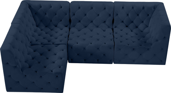Tuft Velvet / Engineered Wood / Foam Contemporary Navy Velvet Modular Sectional - 99" W x 64" D x 32" H