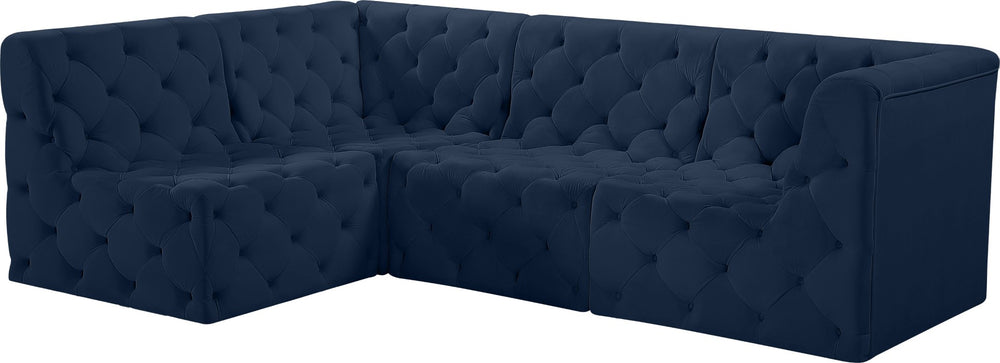Tuft Velvet / Engineered Wood / Foam Contemporary Navy Velvet Modular Sectional - 99" W x 64" D x 32" H