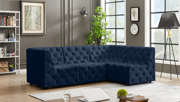Tuft Velvet / Engineered Wood / Foam Contemporary Navy Velvet Modular Sectional - 99" W x 64" D x 32" H