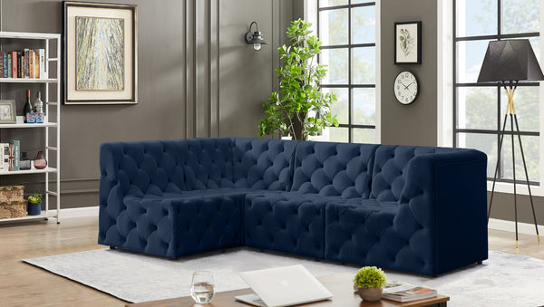 Tuft Velvet / Engineered Wood / Foam Contemporary Navy Velvet Modular Sectional - 99" W x 64" D x 32" H