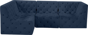Tuft Velvet / Engineered Wood / Foam Contemporary Navy Velvet Modular Sectional - 99" W x 64" D x 32" H