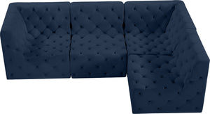 Tuft Velvet / Engineered Wood / Foam Contemporary Navy Velvet Modular Sectional - 99" W x 64" D x 32" H