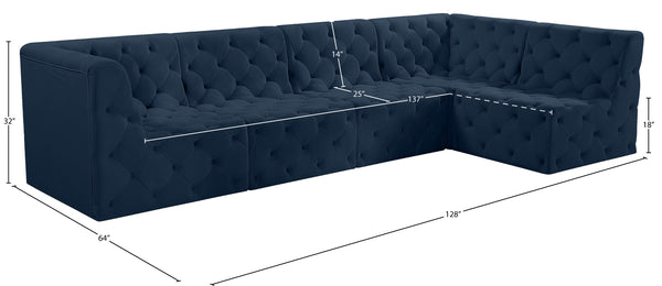 Tuft Velvet / Engineered Wood / Foam Contemporary Navy Velvet Modular Sectional - 128" W x 64" D x 32" H