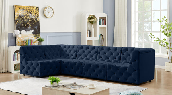 Tuft Velvet / Engineered Wood / Foam Contemporary Navy Velvet Modular Sectional - 128" W x 64" D x 32" H