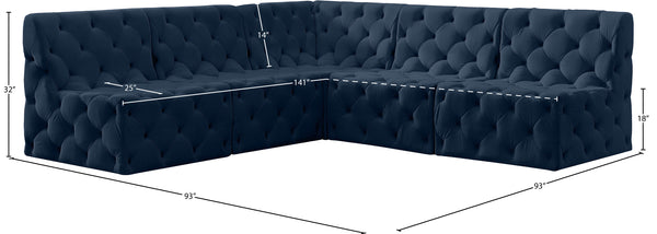Tuft Velvet / Engineered Wood / Foam Contemporary Navy Velvet Modular Sectional - 93" W x 93" D x 32" H