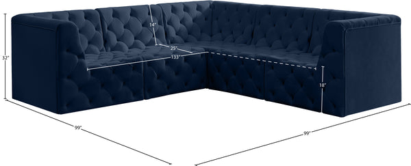 Tuft Velvet / Engineered Wood / Foam Contemporary Navy Velvet Modular Sectional - 99" W x 99" D x 32" H