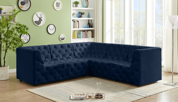 Tuft Velvet / Engineered Wood / Foam Contemporary Navy Velvet Modular Sectional - 99" W x 99" D x 32" H