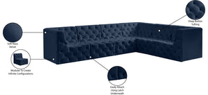Tuft Velvet / Engineered Wood / Foam Contemporary Navy Velvet Modular Sectional - 128" W x 99" D x 32" H