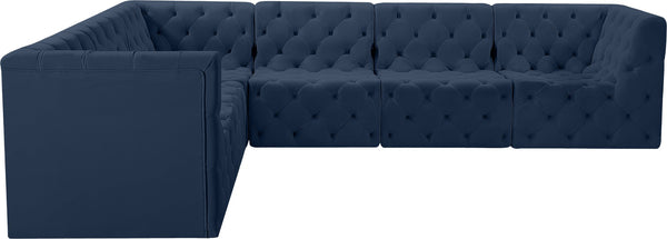 Tuft Velvet / Engineered Wood / Foam Contemporary Navy Velvet Modular Sectional - 128" W x 99" D x 32" H