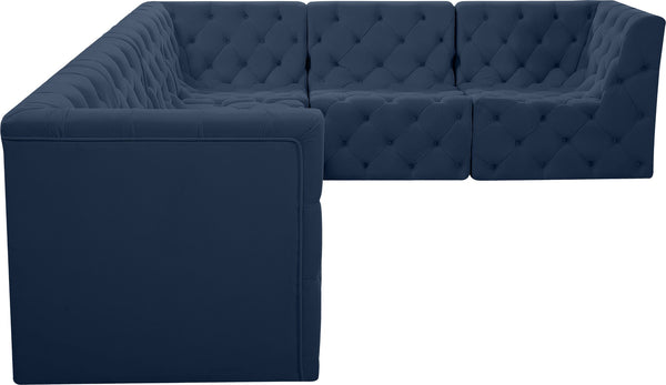 Tuft Velvet / Engineered Wood / Foam Contemporary Navy Velvet Modular Sectional - 128" W x 99" D x 32" H