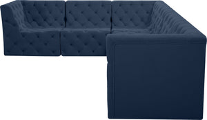Tuft Velvet / Engineered Wood / Foam Contemporary Navy Velvet Modular Sectional - 128" W x 99" D x 32" H