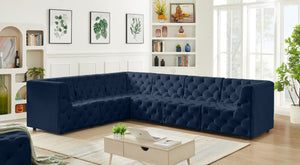 Tuft Velvet / Engineered Wood / Foam Contemporary Navy Velvet Modular Sectional - 128" W x 99" D x 32" H