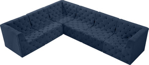 Tuft Velvet / Engineered Wood / Foam Contemporary Navy Velvet Modular Sectional - 128" W x 99" D x 32" H