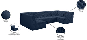 Tuft Velvet / Engineered Wood / Foam Contemporary Navy Velvet Modular Sectional - 128" W x 64" D x 32" H