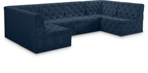 Tuft Velvet / Engineered Wood / Foam Contemporary Navy Velvet Modular Sectional - 128" W x 64" D x 32" H