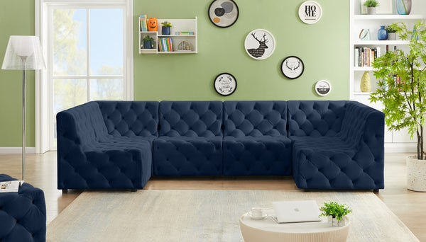 Tuft Velvet / Engineered Wood / Foam Contemporary Navy Velvet Modular Sectional - 128" W x 64" D x 32" H