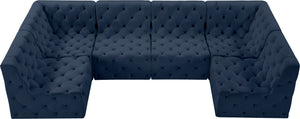 Tuft Velvet / Engineered Wood / Foam Contemporary Navy Velvet Modular Sectional - 128" W x 64" D x 32" H