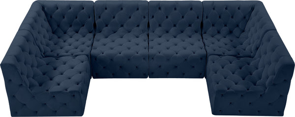 Tuft Velvet / Engineered Wood / Foam Contemporary Navy Velvet Modular Sectional - 128" W x 64" D x 32" H