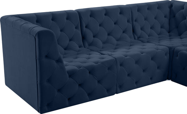 Tuft Velvet / Engineered Wood / Foam Contemporary Navy Velvet Modular Sectional - 128" W x 64" D x 32" H