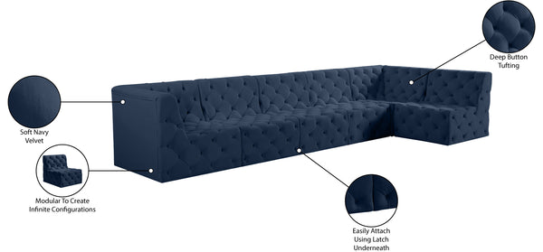 Tuft Velvet / Engineered Wood / Foam Contemporary Navy Velvet Modular Sectional - 157" W x 64" D x 32" H