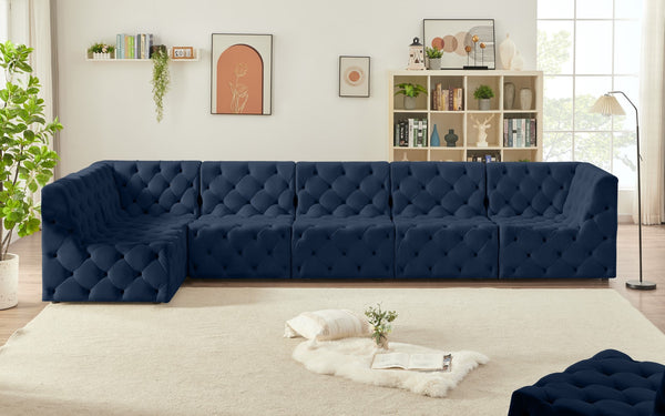 Tuft Velvet / Engineered Wood / Foam Contemporary Navy Velvet Modular Sectional - 157" W x 64" D x 32" H