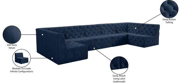 Tuft Velvet / Engineered Wood / Foam Contemporary Navy Velvet Modular Sectional - 157" W x 64" D x 32" H