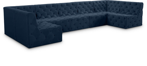 Tuft Velvet / Engineered Wood / Foam Contemporary Navy Velvet Modular Sectional - 157" W x 64" D x 32" H